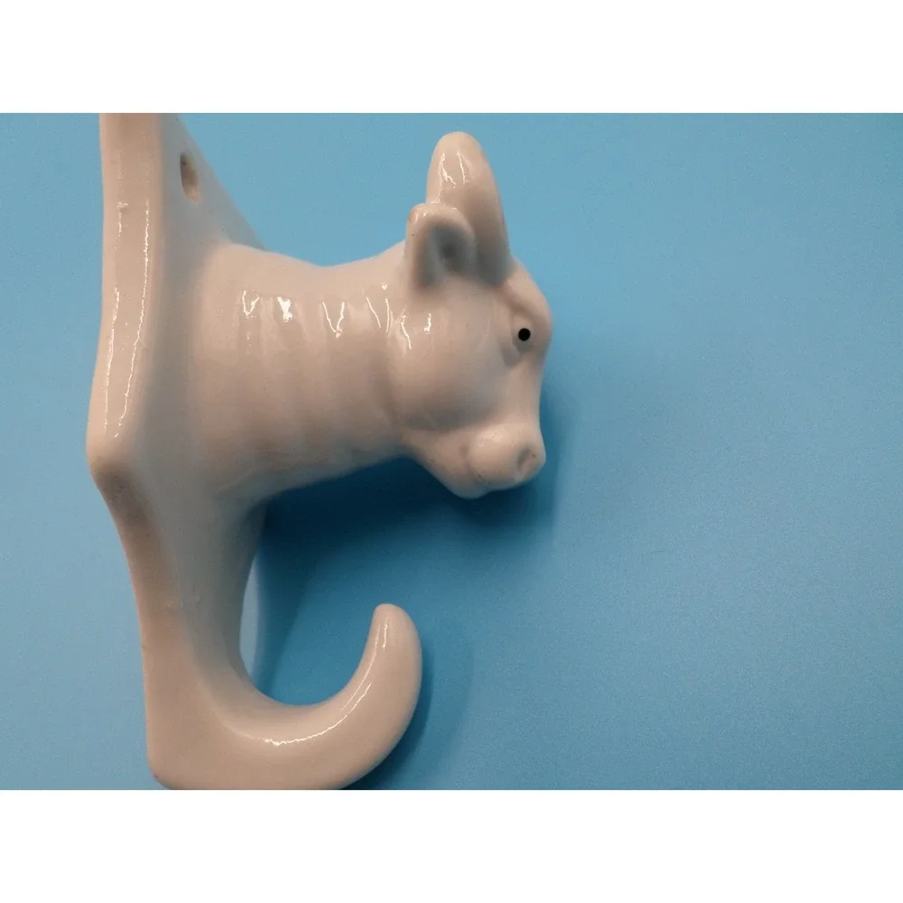 Western White Ceramic Cow Bull Head Wall Kitchen Hook VTG Apron Towel Holder